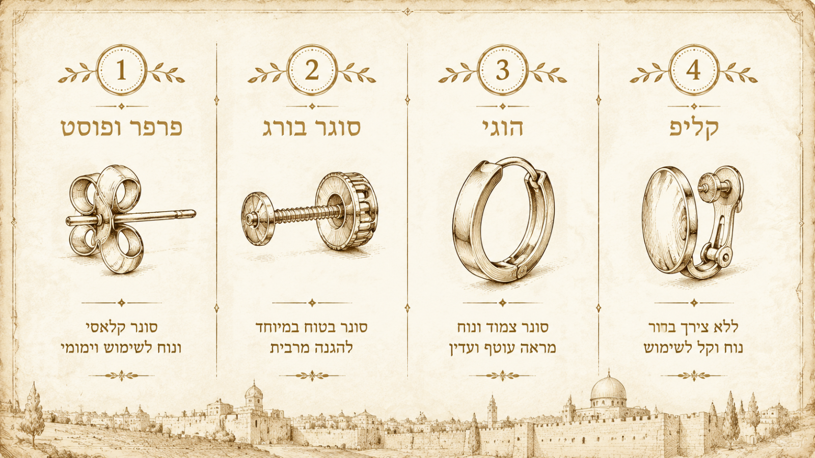 סוגי סוגרים לעגיל - פרפר, בורג, הוגי וקליפ