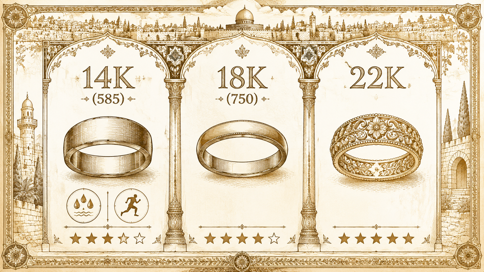 השוואת קראט זהב לענידה יומיומית - 14K, 18K ו-22K