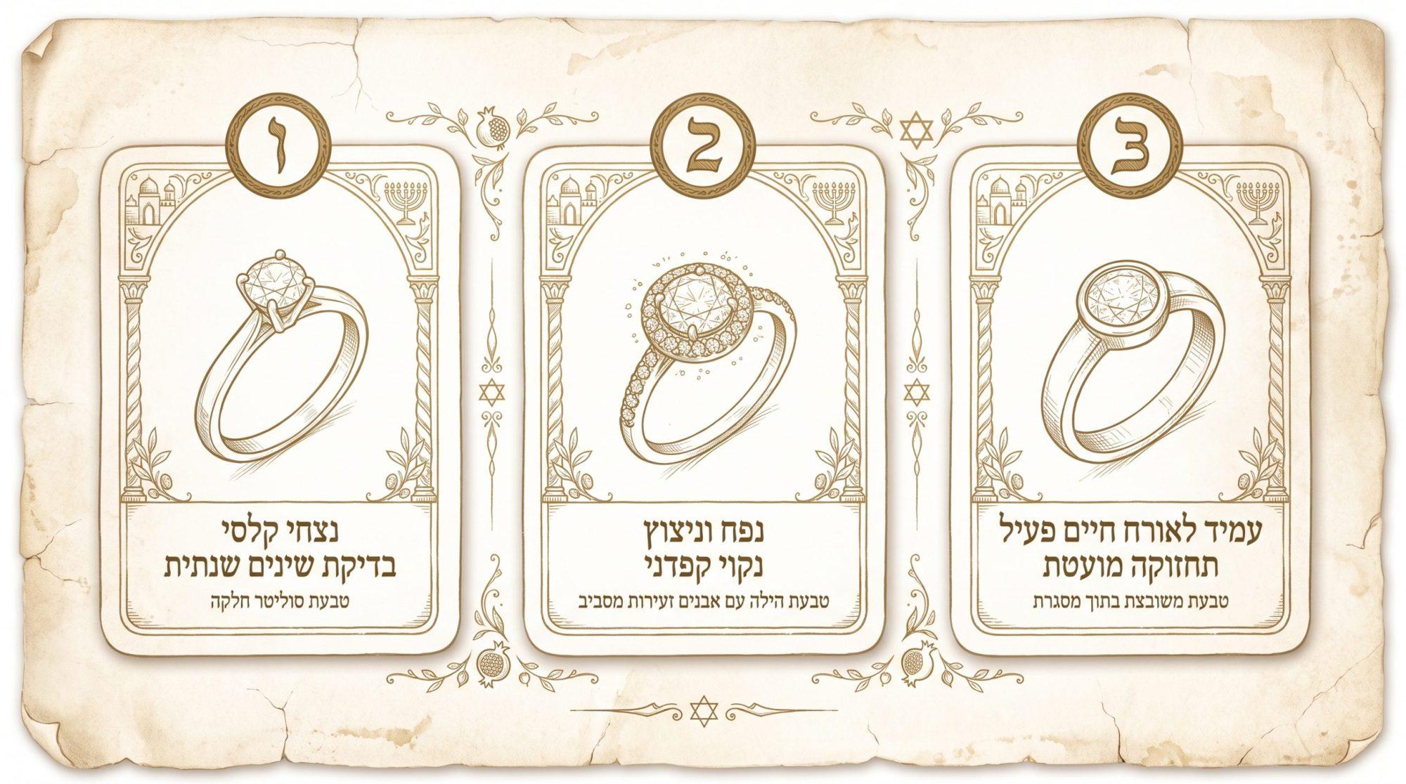 השוואה חזותית בין סגנונות טבעות אירוסין מרכזיים