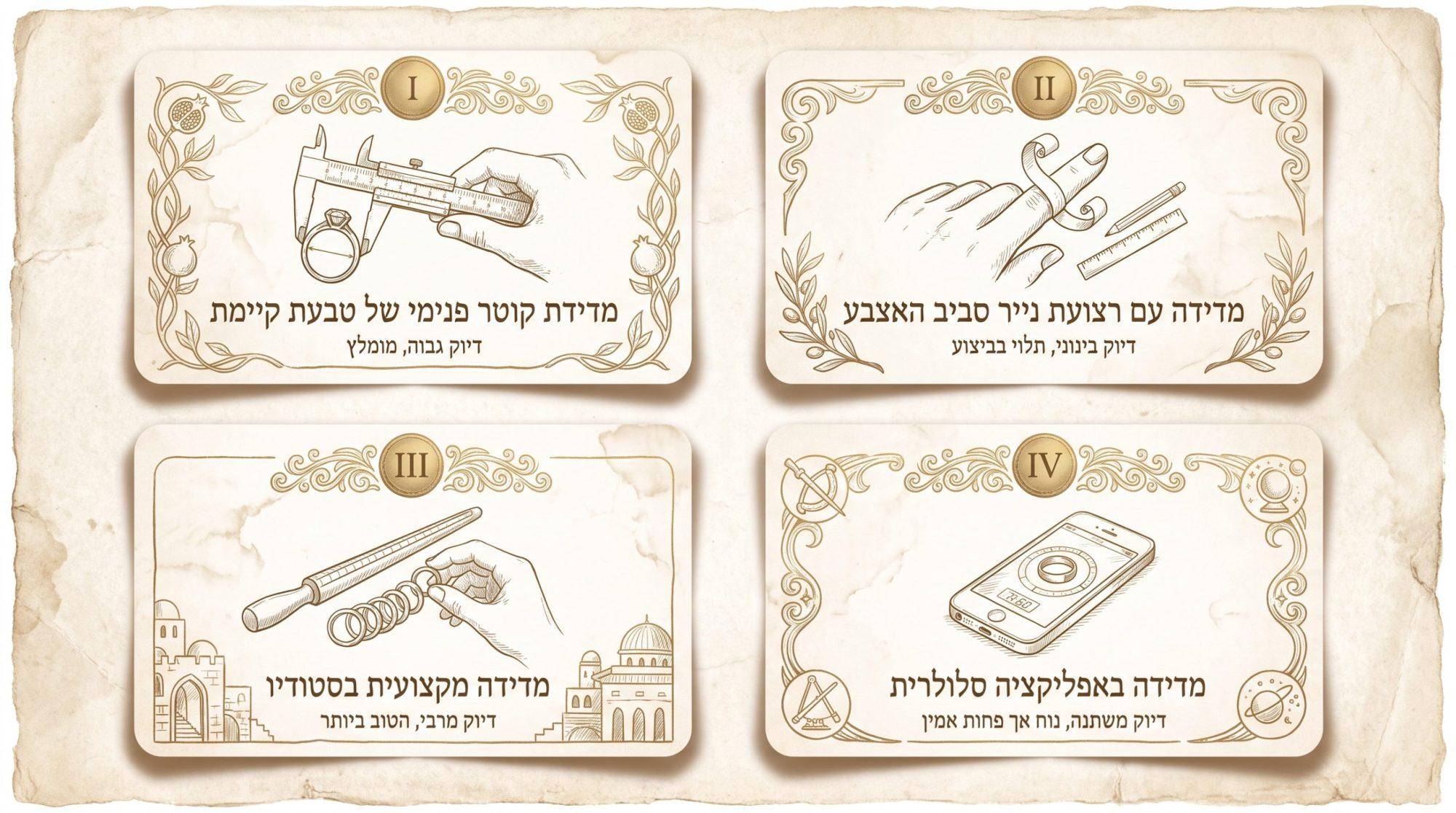 טבלת השוואה בין שיטות שונות למדידת מידת טבעת