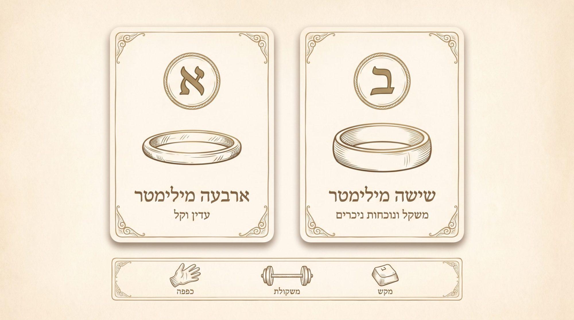 השוואה בין רוחב טבעת 4 מ״מ לרוחב 6 מ״מ על היד