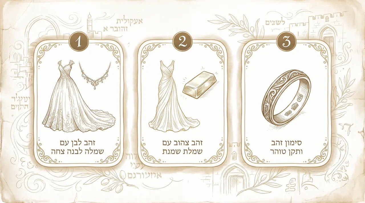 השוואה בין גווני זהב וגווני שמלת כלה